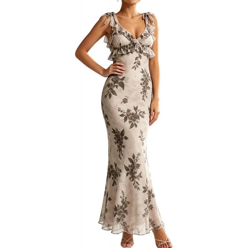 Sweet and spicy wind 2026 summer high-end temperament versatile loose medium and long flower dress women XS