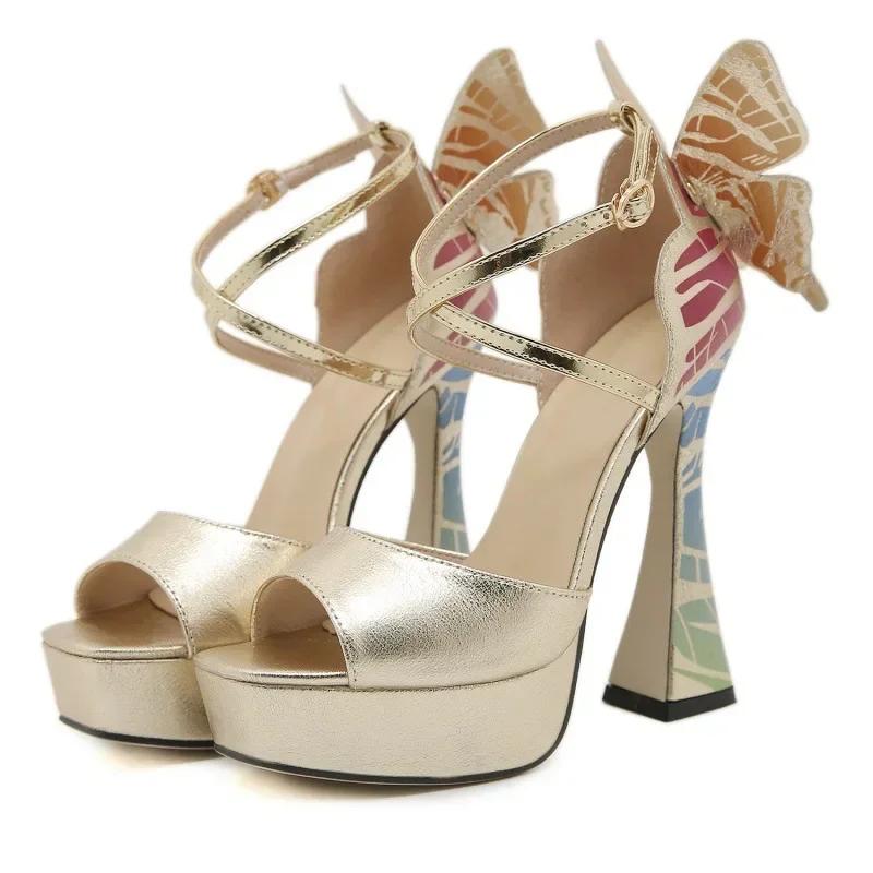 New Thick High Heels Bow Decorate Women Sandals Peep Toe Platform One-word Buckle Cover Heel Party Wedding Shoes