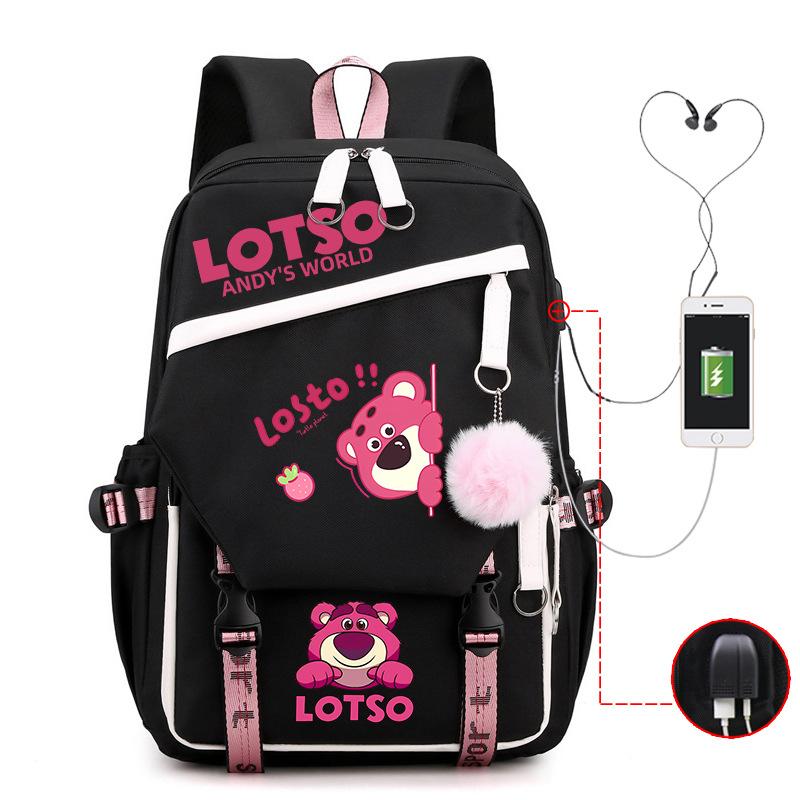 Strawberry Bear Lightweight Ridge Protection Student School Bag Usb Trend Reduction Backpack Campus Leisure