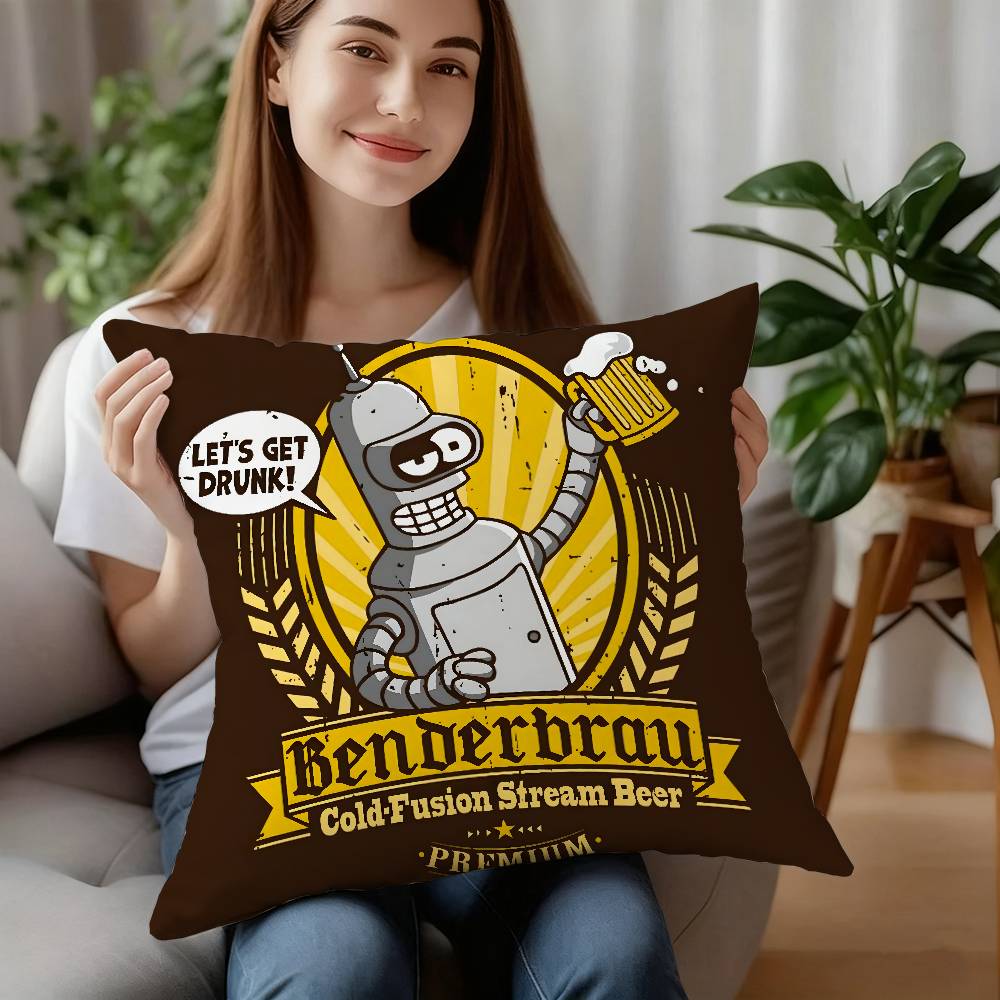 Anime F-Futurama B-Bender Pillow Case Sofa Decorative Home Double-sided Print Plush Square Throw Pillow Cushion Decor Cover