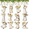 12Pcs New Handcrafted Victoria Angel Ornament Set Wooden 2D Flat Xmas Tree Pendant Traditional Design DIY Christmas Decorations