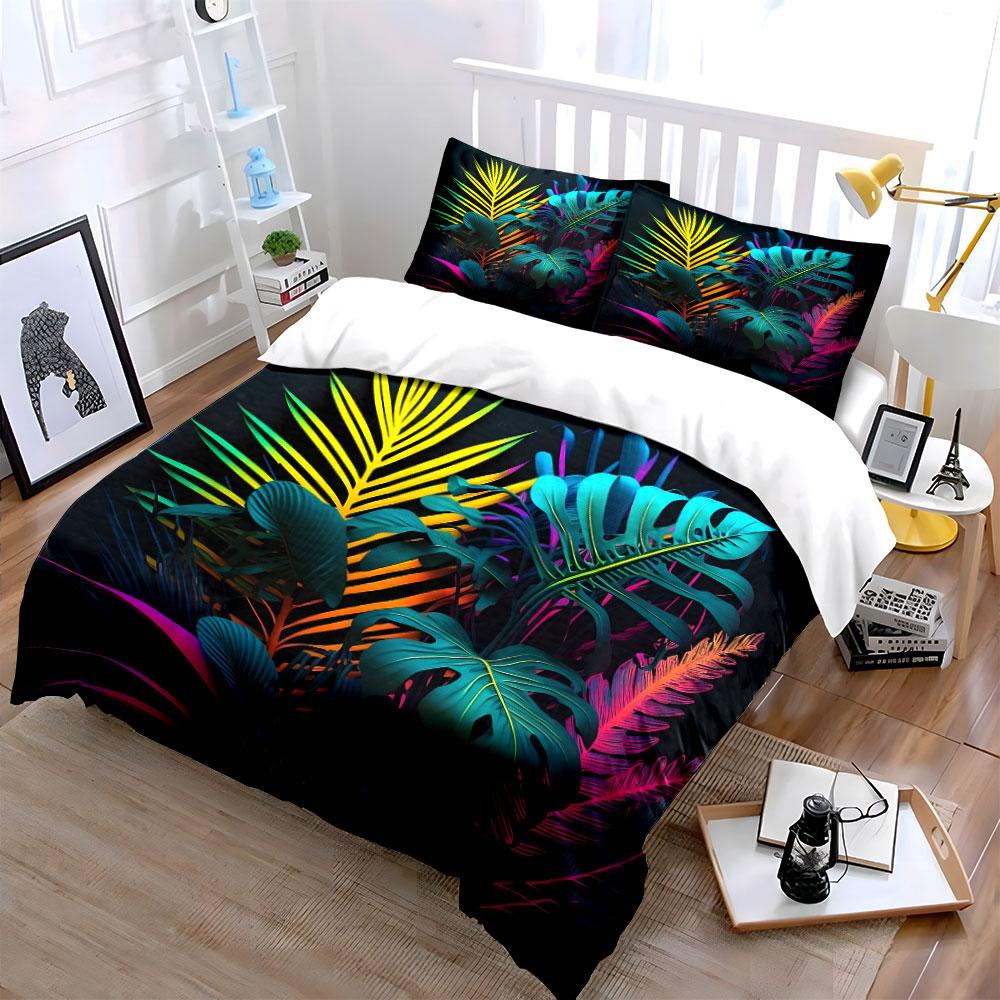Tropical Leaf Art Home Decor Multiple Sizes Kid'S And Adults' Bedroom Exquisite 3Pc Bedding Set, Gift