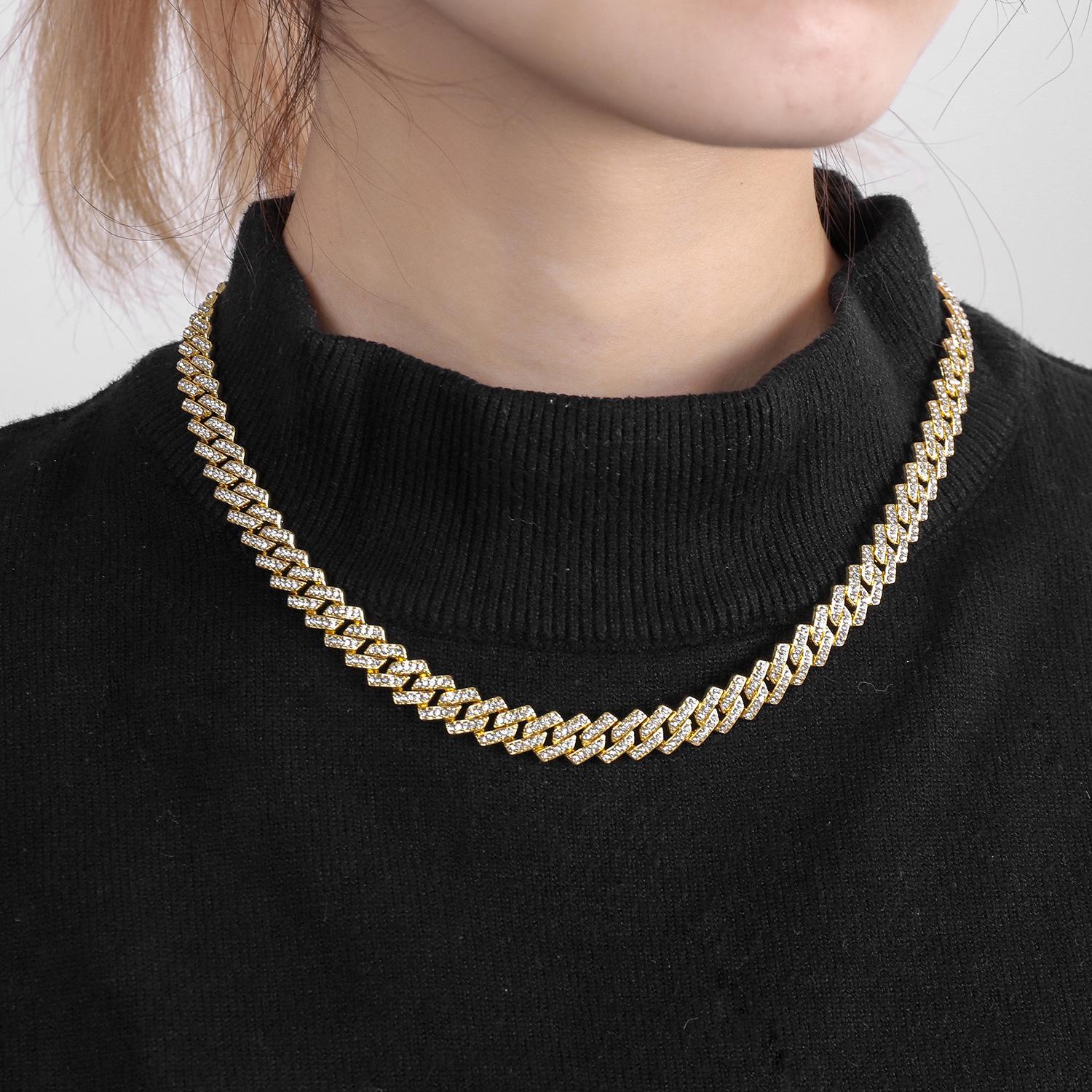 

10 мм Ромбовидная кубинская цепь Алмазная пряжка Хип-хоп ожерелье 7 inch золотой