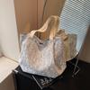 Tote Bag Large Capacity Lace Literary Plaid Floral Simple Women Portable Storage Bag Shoulder Bag