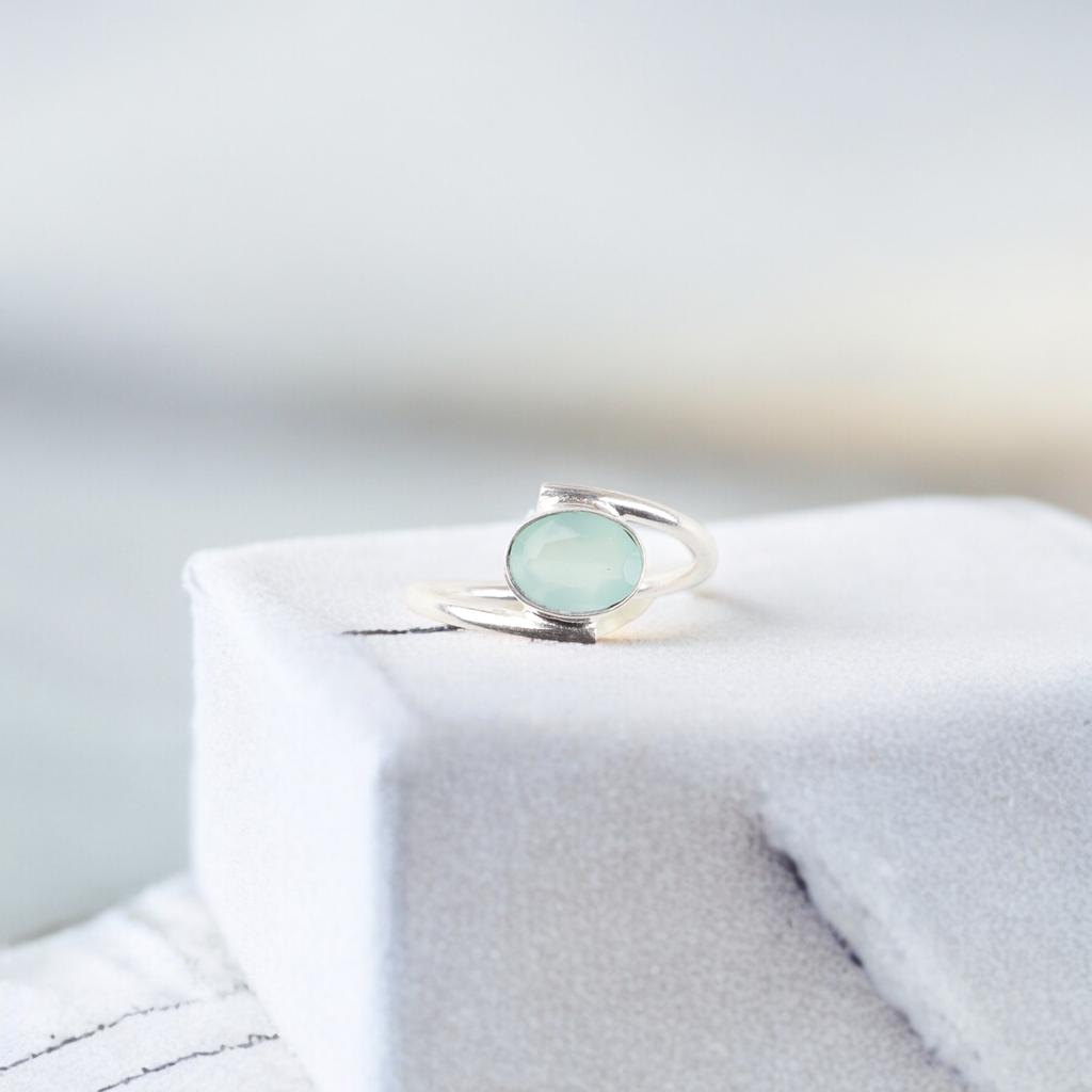 Women Gift Aqua Chalcedony Gemstone 925 Sterling Silver Jewelry Handmade Ring RR-31-10