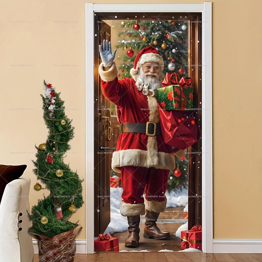 Christmas Old Man Door Banner Hanging Door Cover Banner Snowman Photography Background Indoor And Outdoor Porch Decoration