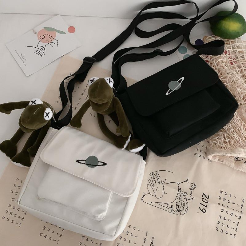 Stylish Japanese Streetwear Canvas Bag Featuring Unique Planet Embroidery For Urban Fashion Lovers