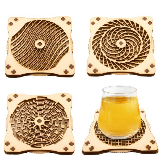 1/4Pcs Wooden Kinetic Coasters Farmhouse Rustic Heat-resistant Coffee Mug Cup Holder Mat Kitchen Countertop Table Desk Decoration