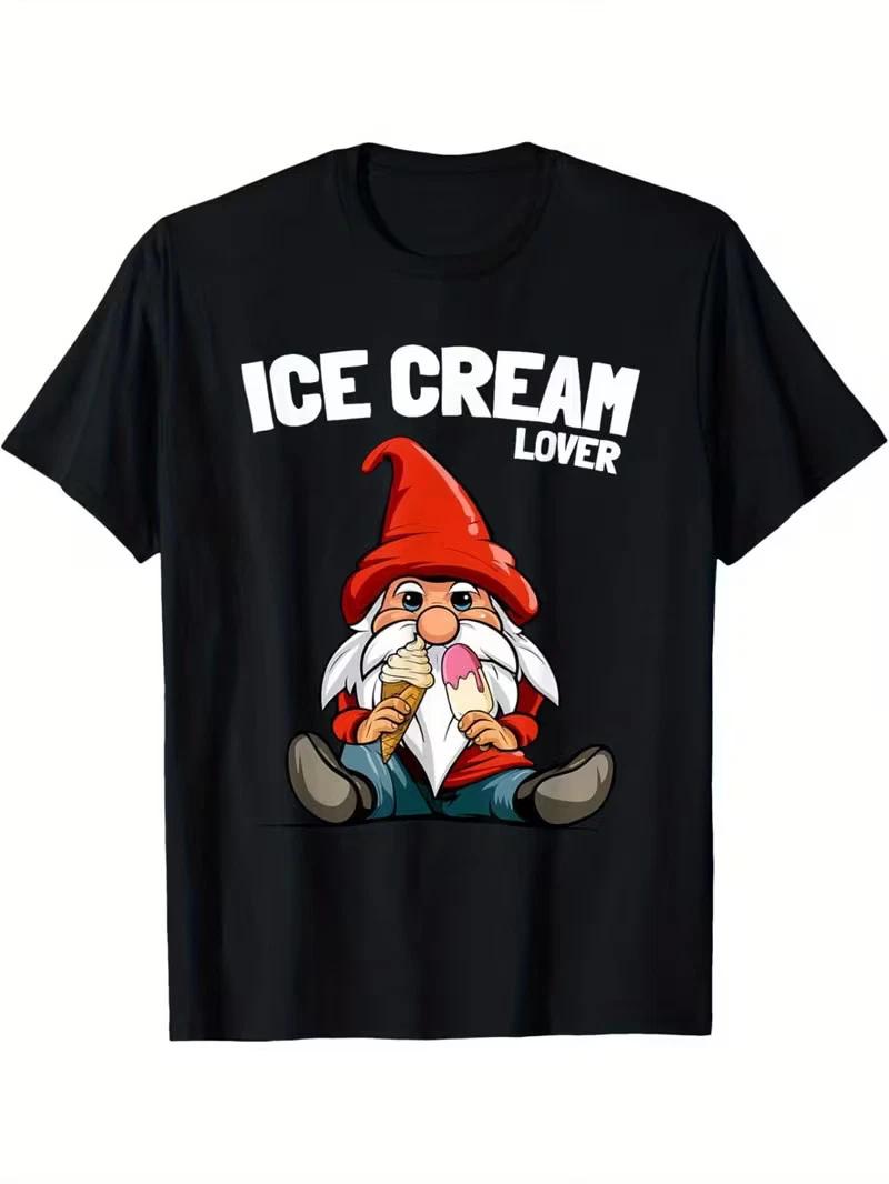 Men s Funny Ice Cream Gnome & Ice Cream Lover Graphic T-Shirt - 180gsm Heavyweig M