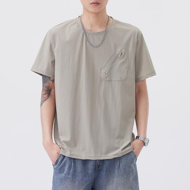 

Comfortable, Breathable, Quick-drying, Elastic Solid Color Casual Sports Short-sleeved T-shirt For Men, Loose 2XL хаки