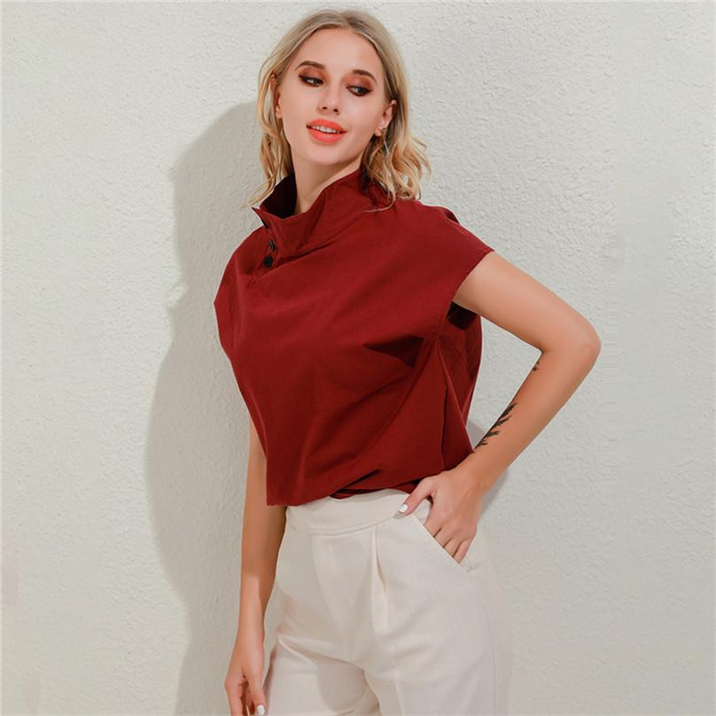 Hochwertiger Sommer Mode Damen Pullover Kurzarm Hemd Einfarbig Geknöpft Lässig Locker Oberteil