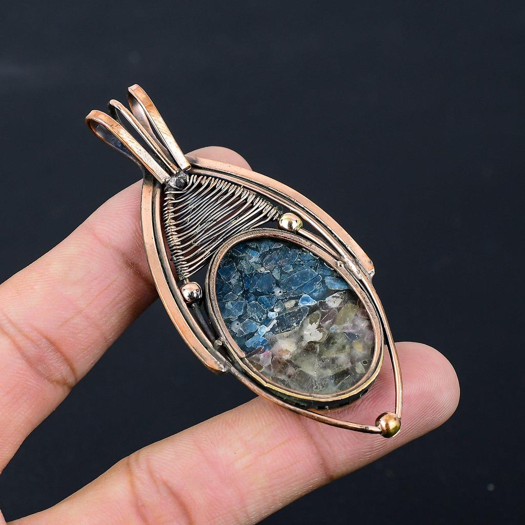 Watermelon Tourmaline Gemstone Pure Copper Wire Wrapped Handmade Pendant Jewelry For Her