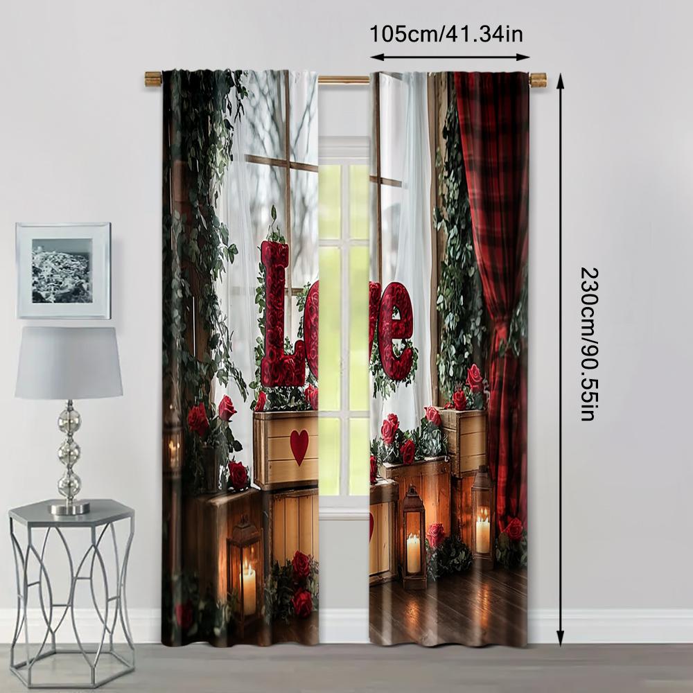 2pc,  Happy Valentine's Day Drapes Happy Valentines Day Machine Washable Fabric,Without Electricity Versatile Suitable for