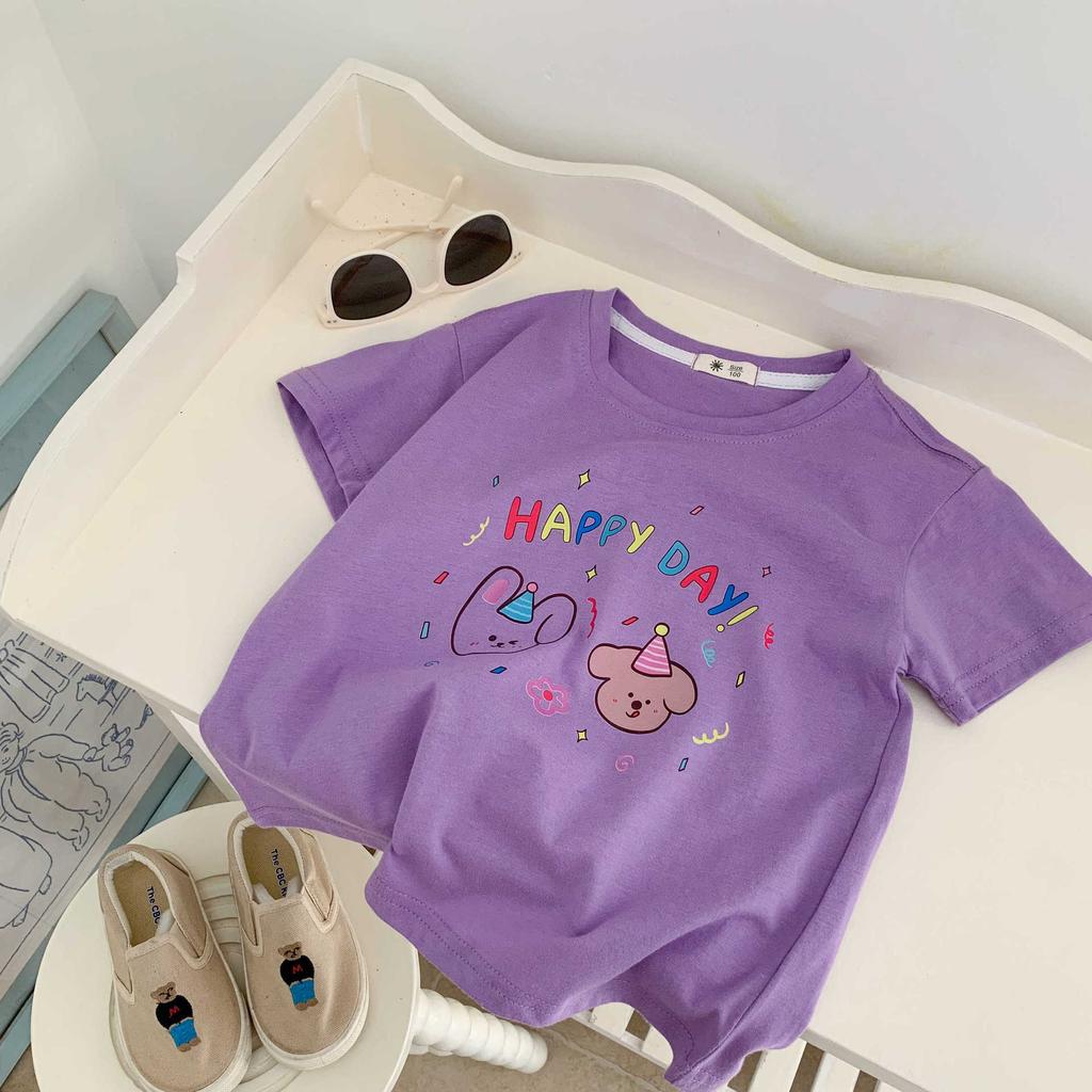 Girls' Cotton Short-sleeved T-shirt Summer Children's Casual Cartoon Top