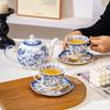 Creative Blue and White Porcelain Coffee Cup Saucer Modern Blue Floral Ceramic Tea Cup Exquisite Dessert Coffee Cup Couples' Mug
