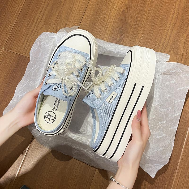 CRLAYDK Mesh Skate Shoes for Women Slip On Platform Casual Outdoor Slides Backless Walking Ladies Height Increase Tennis