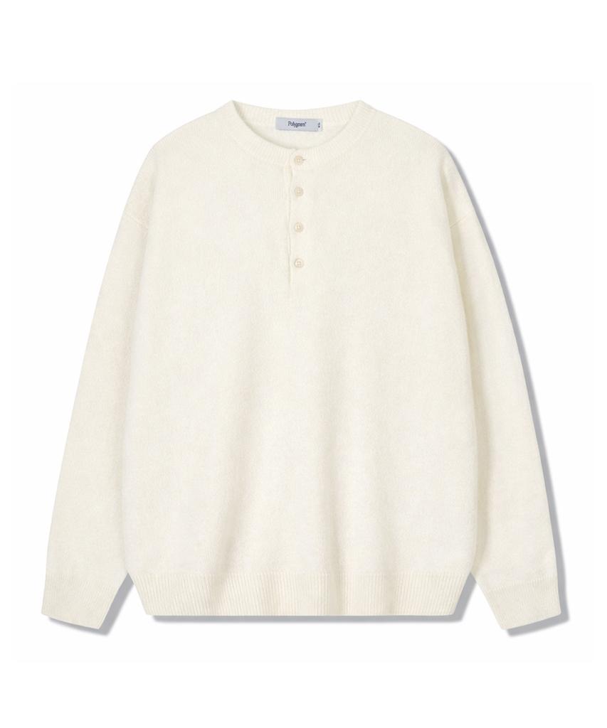 POLYGRAM Soft Wool Blend Henley Neck Knit - Ivory