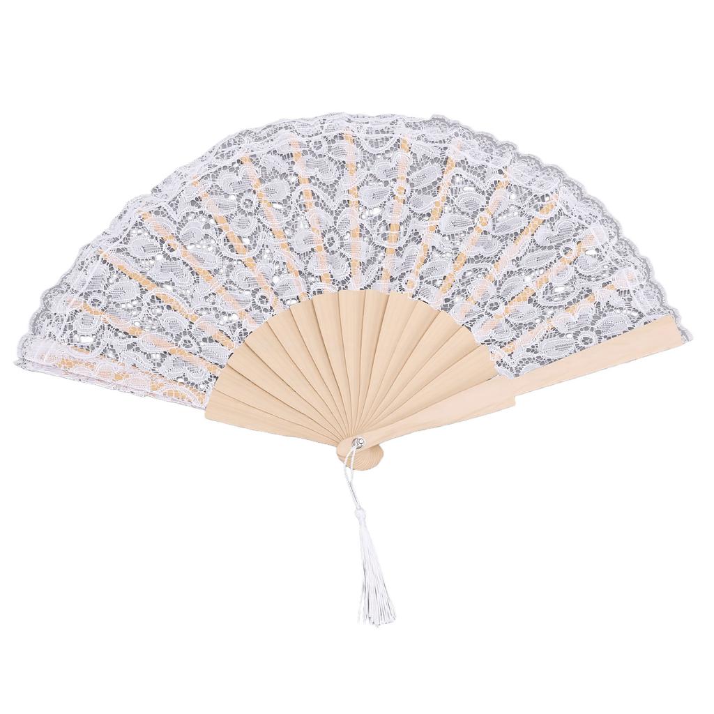 Lace Handheld Chinese Folding Fan Elegant Lace Hand Fan with Tassel for Women Wedding Decoration Dancing Party