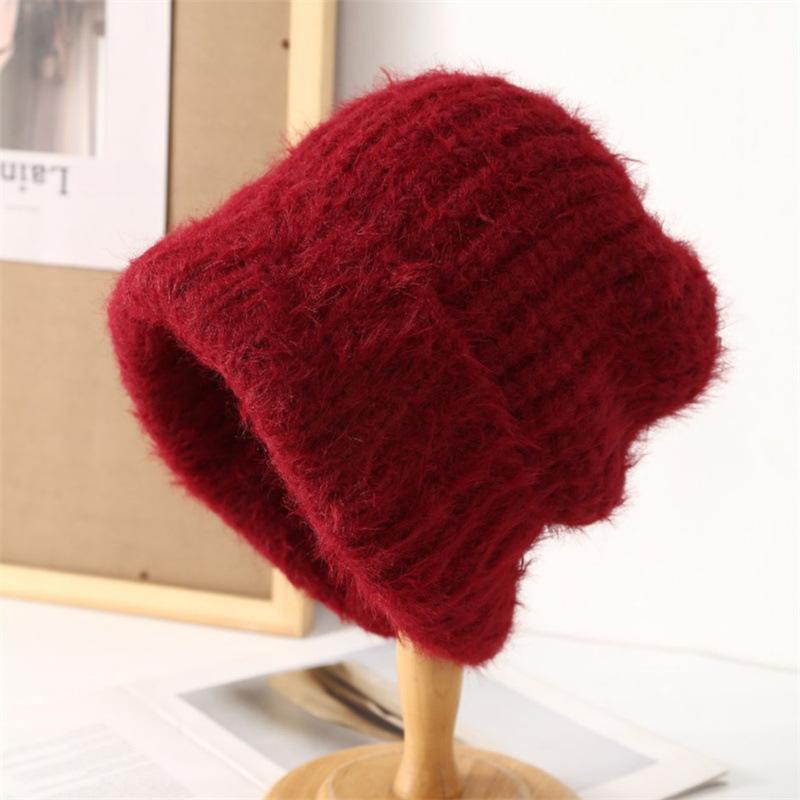 New autumn and winter solid color versatile wool hat Internet celebrity big head circumference knitted hat women's ear protection warm pile hat
