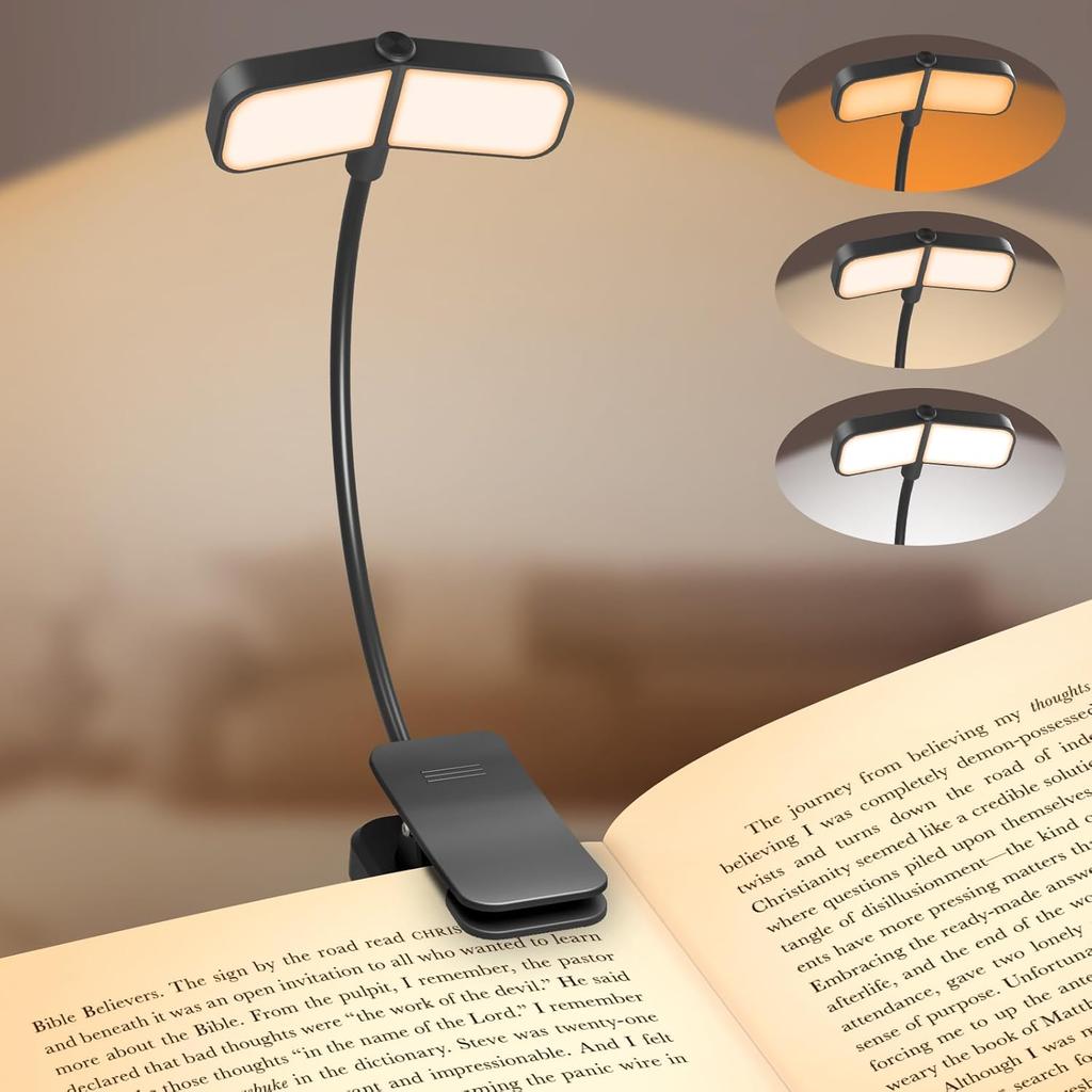16 LED Wingy Book Light Rechargeable Book Lamp Reading Light in Bed 3 Color Temperatures Dimming Brightness Read Light Read Lamp