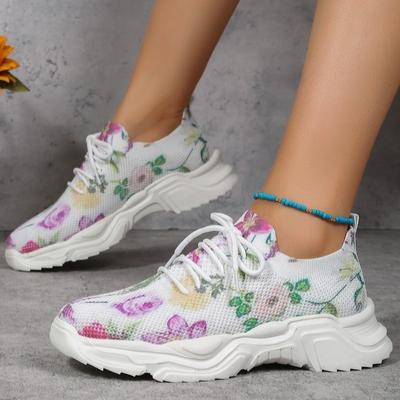 Mode 2025 Mode Baskets Imprimées en Maille Femmes Strass Tricoté Respirant Chaussures Plates Femme Confort Antidérapant Chaussures de Course Marche