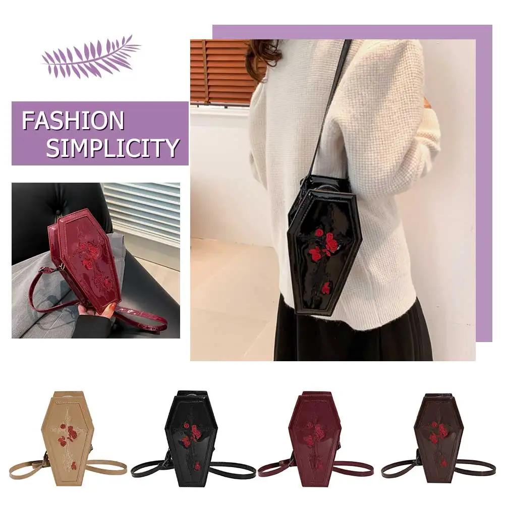 Women Coffin Satchel Purse Cartoon Gothic Crossbody Bag Versatile Rose Crossbody Pouch Gothic Coin Purse Halloween Purse