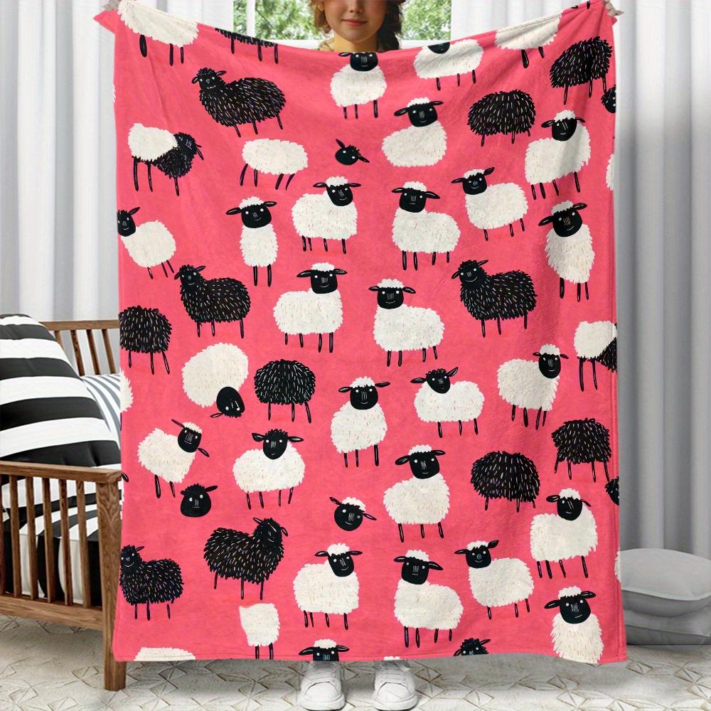 Pink sheep pattern flannelblanket cute cartoon animal design soft cozy throw blanket for kids and adults bedroom decor gift idea 75X95CM