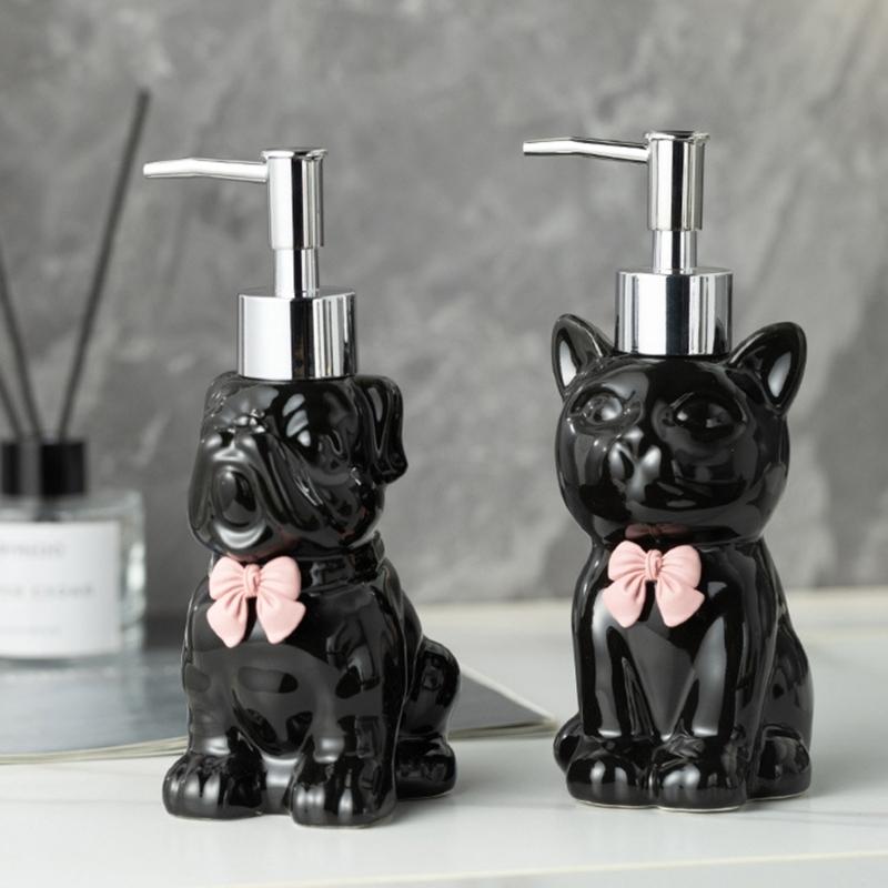 Elegante Keramik-Spenderflasche für Lotion, Handseife und Desinfektionsmittel, nachfüllbarer Behälter mit Katzenmotiv, Haushaltshelfer