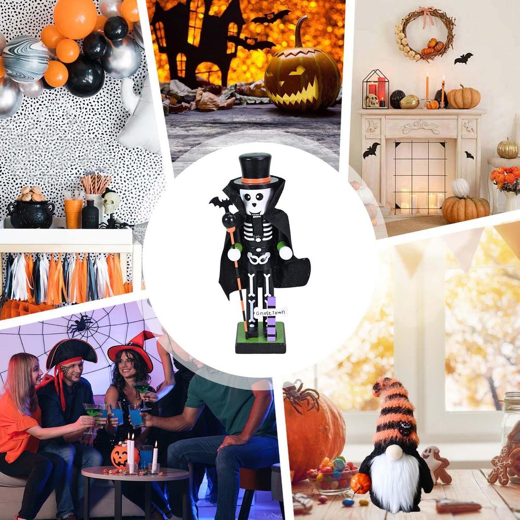 Halloween Nutcracker Statue Wooden Nutcracker Figures Holiday Decor Goody Bag Fillers Spooky Decor Figurine for Home Display