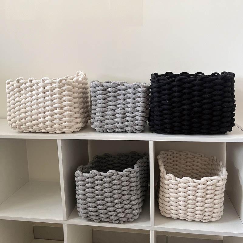 Cotton Rope Storage Basket Handmade Minimalist Organizer Desk Cosmetics Remotes Stationery Small Items