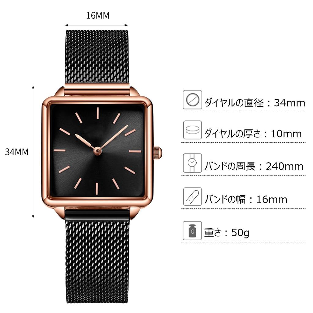 RORIOS watch Women's Wristwatch Popular Unique Square Face Simple Classic Watch Japanese Quartz Stylish Cute Casual Stainless Steel Commuting School B