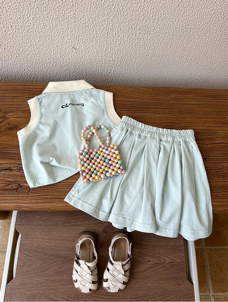 Girls' Cute Sleeveless Polo Shirt & Shorts Set 2026 - Casual Two-Piece for Kids