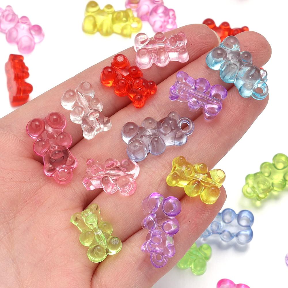 50pcs Colorful Bear Acrylic Beads Cute Transparent Gummy Bear Series Bead For Jewelry Making DIY Bracelet Earring Christmas Gift