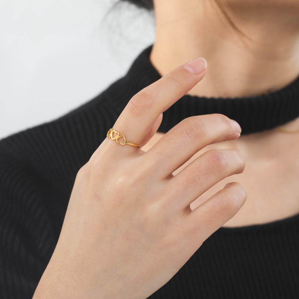 Minimalist Three Hearts Wedding Rings Stainless Steel Love Casual Finger Rings Friend Gift Trendy Jewelry