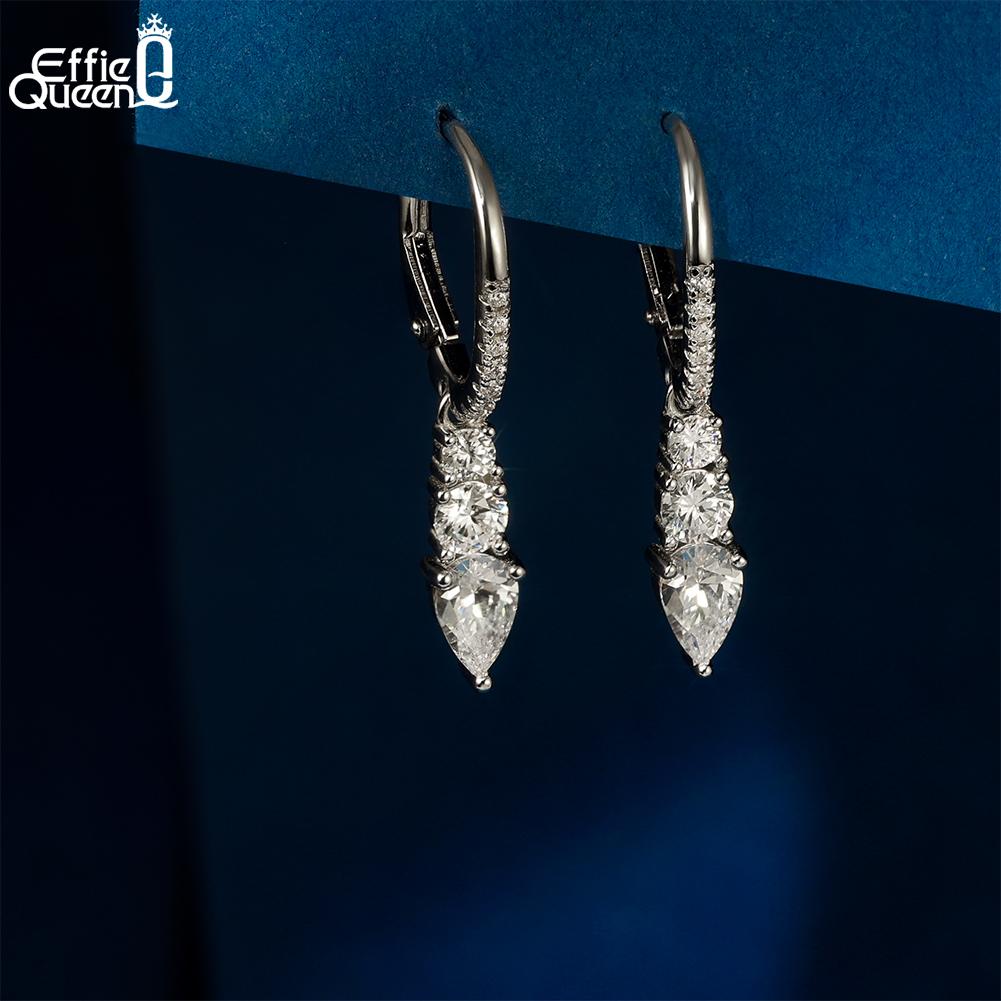 EFFIE QUEEN Glänzende 8A Zirkon Anhängerohrringe 925 Sterling Silber Mode CZ Piercing Statement Accessoires Hochzeitsschmuck LZE60