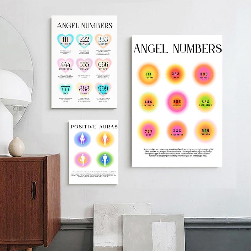 Farbverlauf spirituelle Aura Engel Zahl Leinwand Malerei und Druck ästhetische dänische Pastell Poster nordische Wand Kunst Bild Home Decor