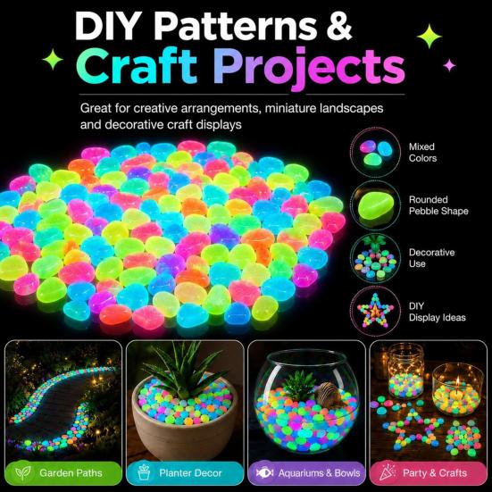 1.5cm Luminous Stones, Glow in The Dark Garden Pebbles, Outdoor Glowing Rocks, Decorative Glowing Pebbles for Pathway Patio Yard Aquarium Fish Tank