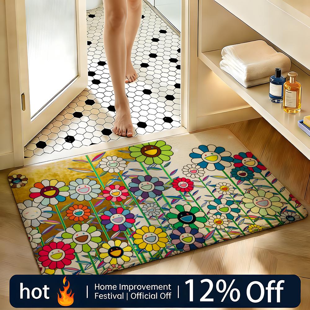 Soft Absorbent Non-Slip Rug Artist Takashi Murakami Floor Mat Home Decor Doormat Bedroom Floor Mat Shower Carpet