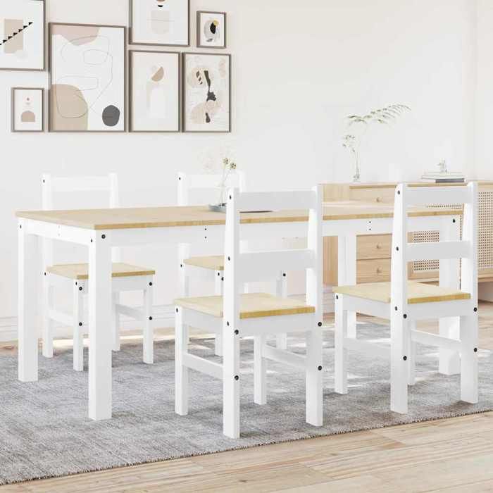 VidaXL Panama 5 Pcs Dining Set White Solid Pine Wood, Dining Table Set, Kitchen Table and Chairs, 3345190