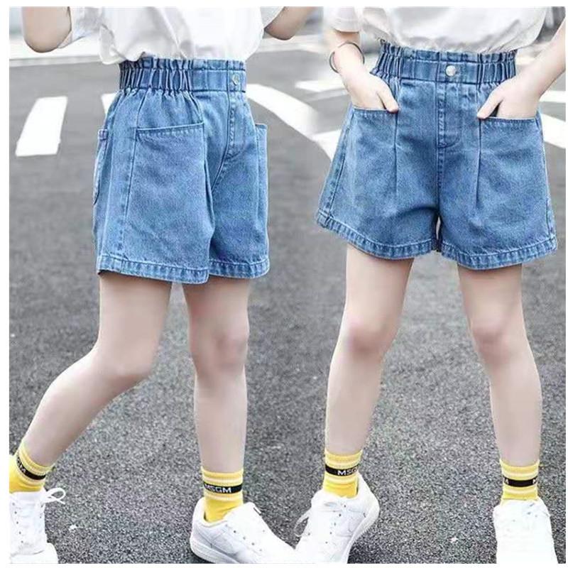 Shorts Vaqueros de Verano para Niñas con Forma de Línea A Moda Coreana Pantalones Vaqueros para Niños Shorts Vaqueros para Niñas Jóvenes de 3-12 Años
