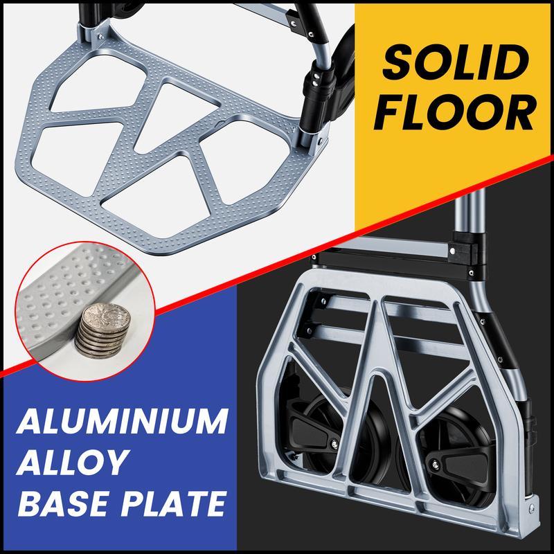 Folding Aluminum Hand Truck Dolly Cart 150KG Capacity Heavy Duty Two-Wheeled TPR Wheels Industrial Cargo Handling Storage