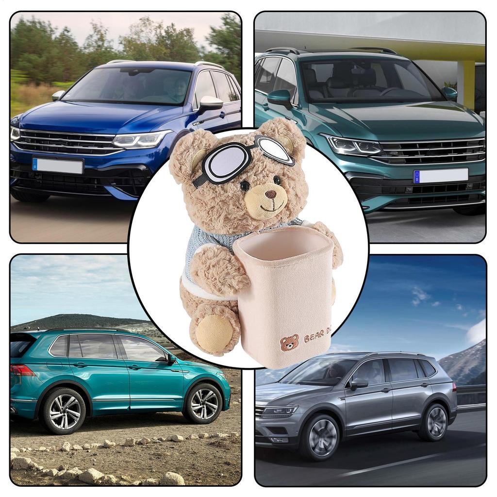 Cartoon Bear Tissue Holder and Trash Can Soft Plush Car Tissue Box Umbrella Storage Bucket for Vehicle Home Travel