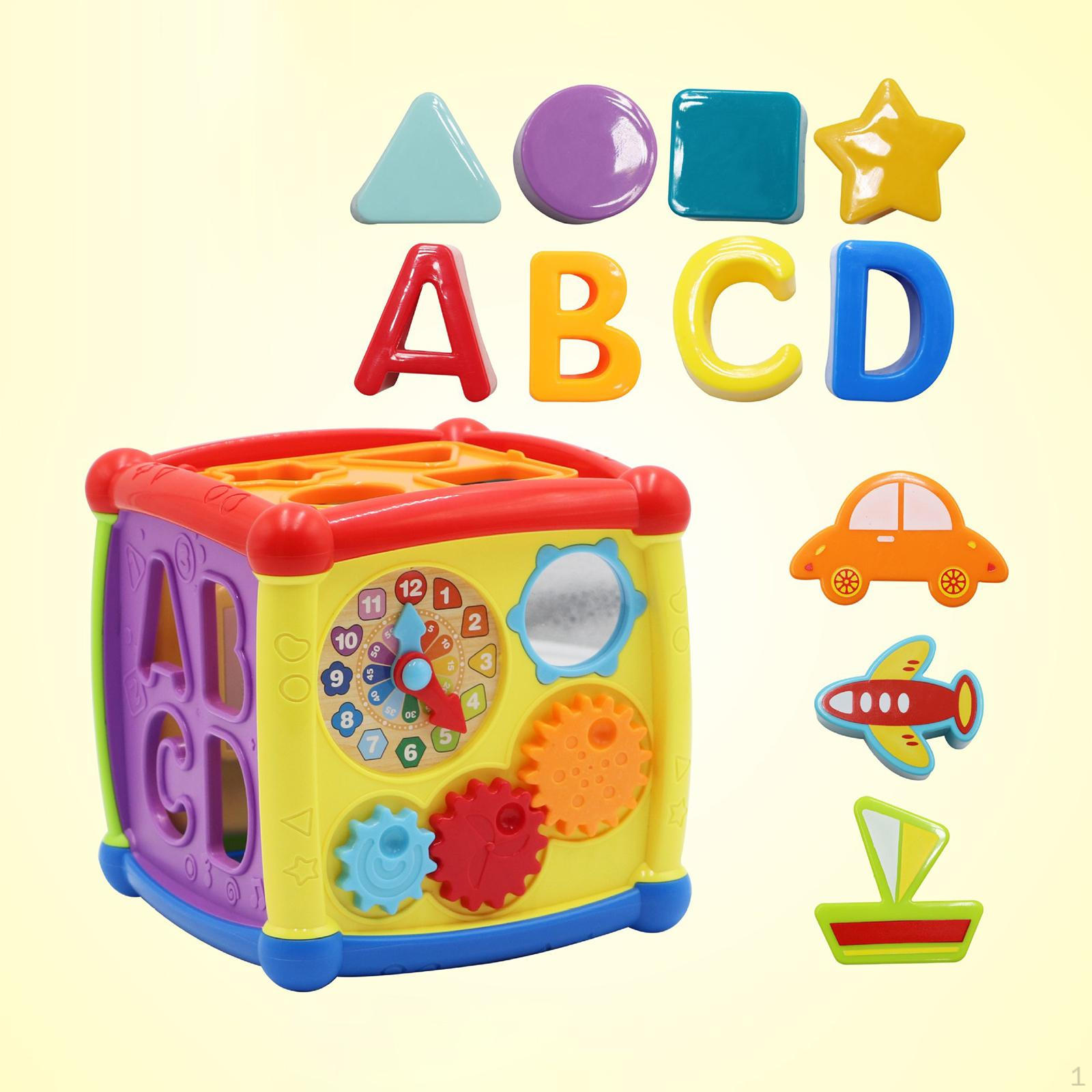 Activity Center Shape Sorting Cube Toy Box Interactive Montessori Blocks Busy