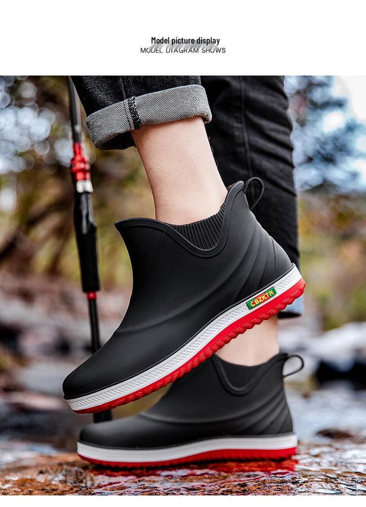 Men's Fashion Short Rain Boots - Waterproof, Non-slip, and Versatile for Outdoor, Kitchen, or Car Wash Use.