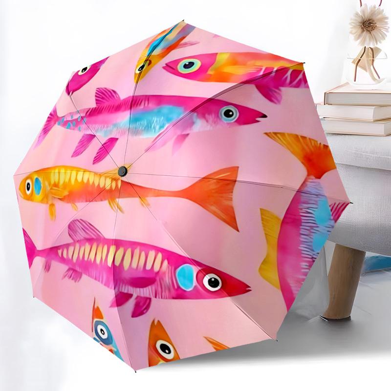 

1pc Colorful Fish Pattern Automatic Folding Umbrella - Portable Collapsible, 8-Rib Durable Frame, Perfect for Outdoor Use, yy251218114