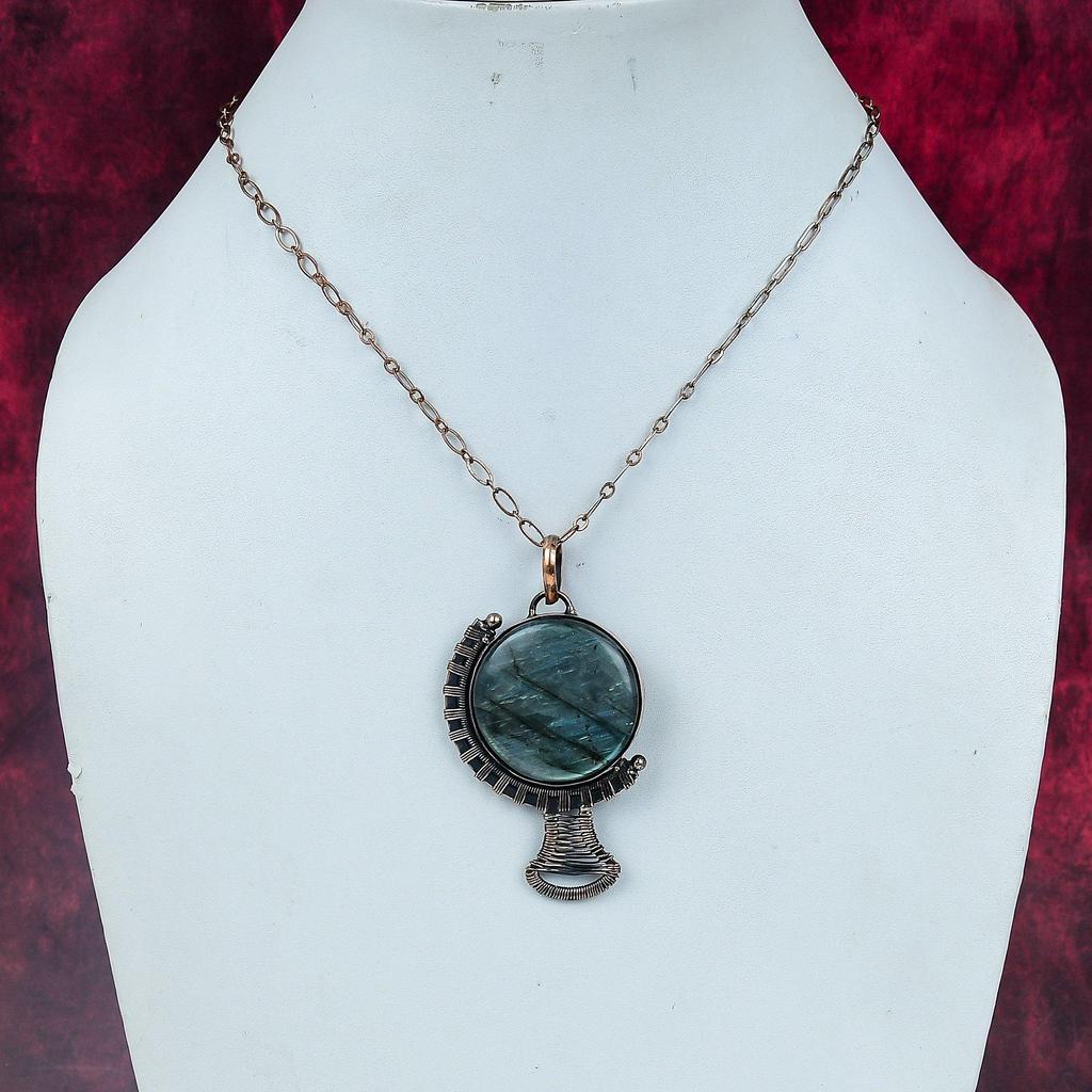 Labradorite Gemstone Pendant Copper Wire Wrapped Jewelry Handmade Unique Pendant