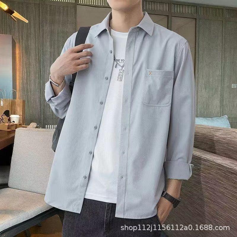 

Рубашка мужская новая повседневная рубашка с длинным рукавом модная куртка XXXXL синий