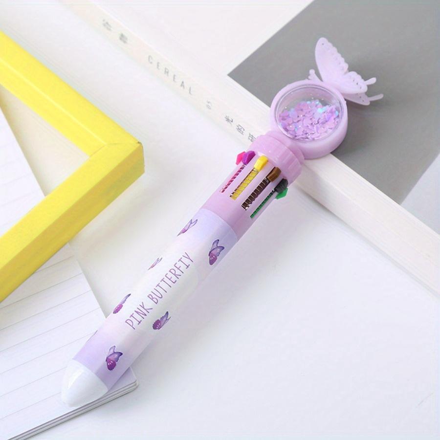 10pcs 0.5mm Butterfly Sequin Ballpoint Pen Press Ten Color Ballpoint Pen Color Graffiti Account Pen Oil Pen Stationery