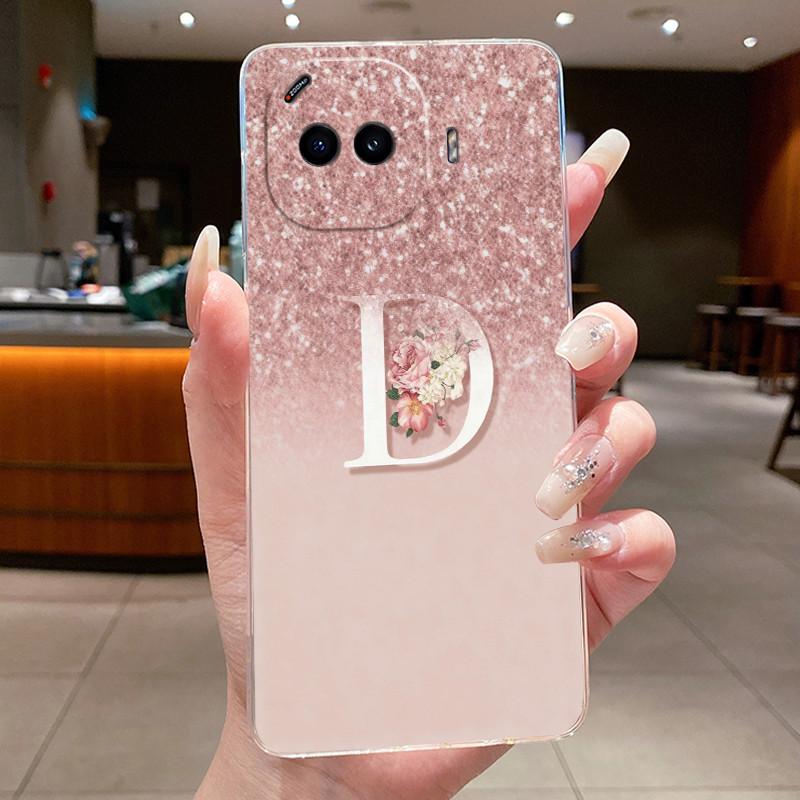 Anti-scratch Phone Case For Vivo iQOO Z11 Turbo Jelly Clear TPU Soft Casing Lucky Initial Letter With Flower Couple Shell