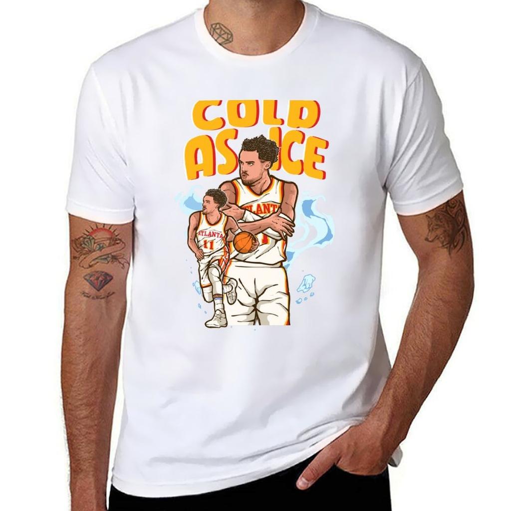Trae Young Cold As Ice Cartoon Tshirt Sports Casual Short Sleeve Cotton Tee